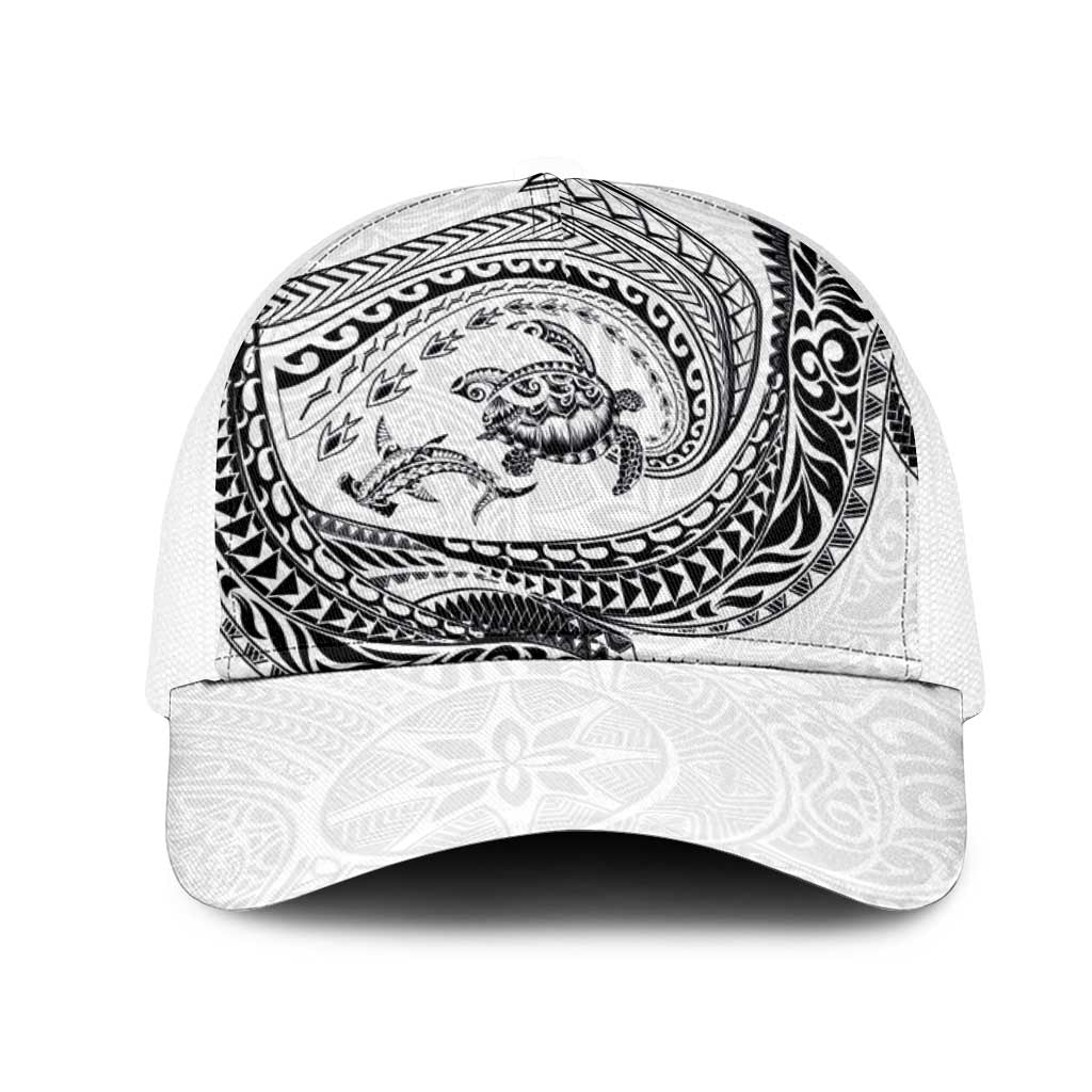 Hawaiian Turtle and Shark Mesh Trucker Cap Kakau Tribal with Polynesian Pattern White Color LT03 One Size White White - Polynesian Pride