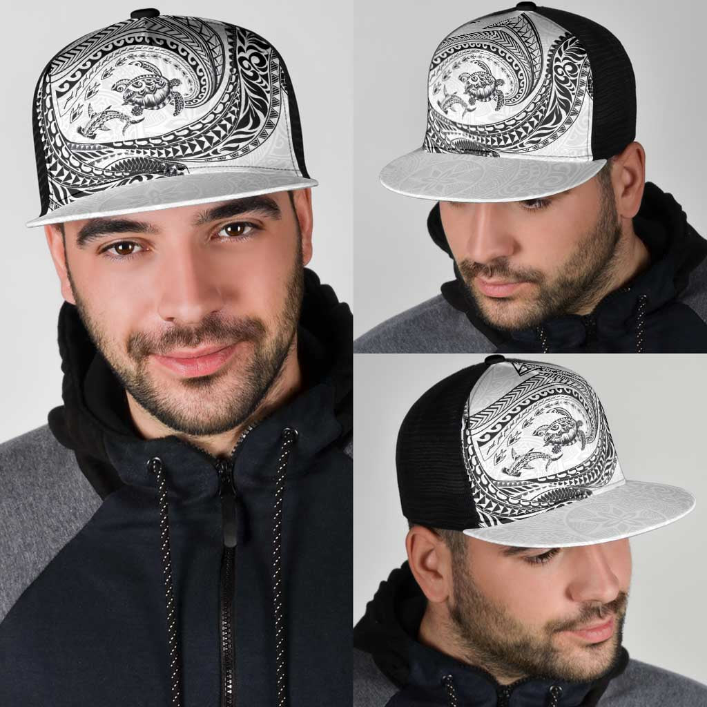 Hawaiian Turtle and Shark Mesh Trucker Cap Kakau Tribal with Polynesian Pattern White Color LT03 - Polynesian Pride