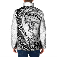 Hawaiian Turtle and Shark Padded Jacket Kakau Tribal with Polynesian Pattern White Color LT03 - Polynesian Pride