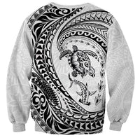Hawaiian Turtle and Shark Sweatshirt Kakau Tribal with Polynesian Pattern White Color LT03 - Polynesian Pride
