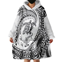 Hawaiian Turtle and Shark Wearable Blanket Hoodie Kakau Tribal with Polynesian Pattern White Color LT03 - Polynesian Pride