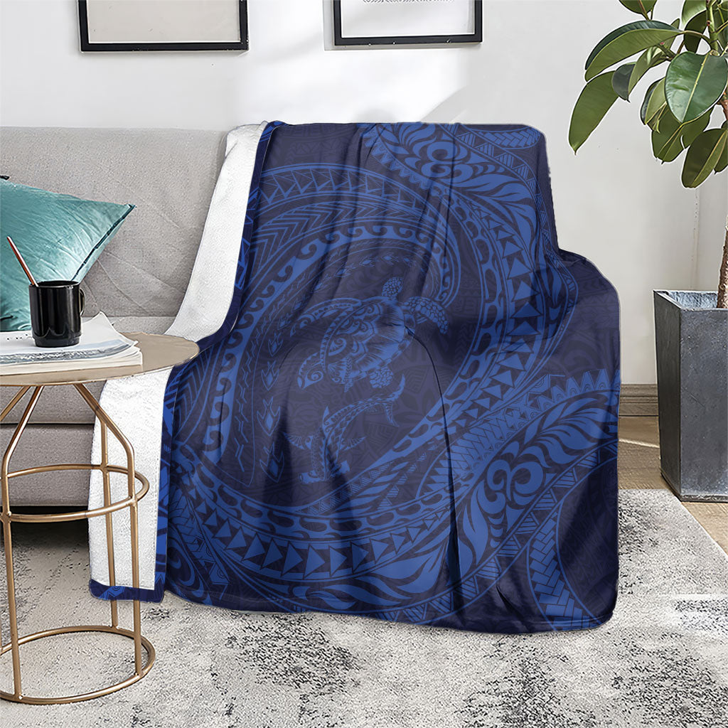 Hawaiian Turtle and Shark Blanket Kakau Tribal with Polynesian Pattern Blue Color LT03 - Polynesian Pride