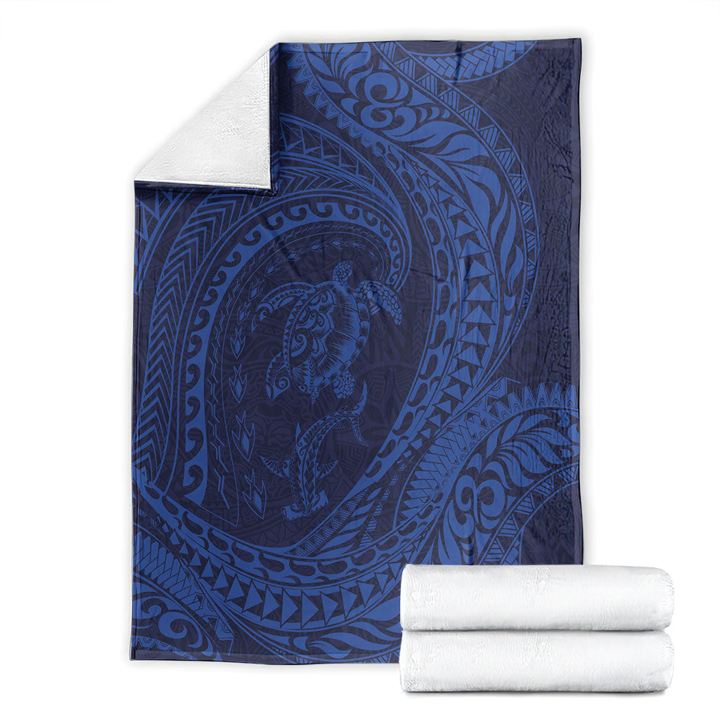 Hawaiian Turtle and Shark Blanket Kakau Tribal with Polynesian Pattern Blue Color LT03 - Polynesian Pride
