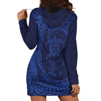 Hawaiian Turtle and Shark Hoodie Dress Kakau Tribal with Polynesian Pattern Blue Color LT03 - Polynesian Pride