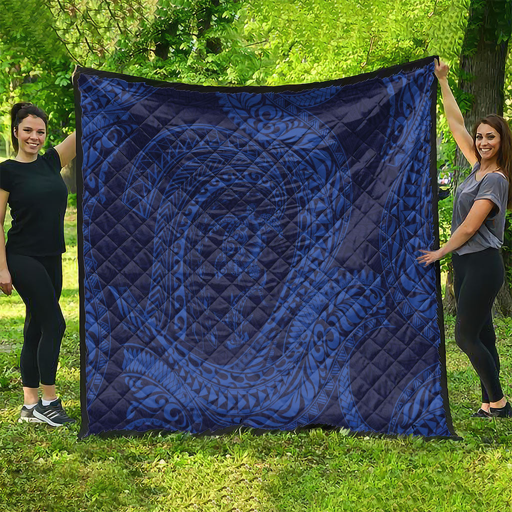 Hawaiian Turtle and Shark Quilt Kakau Tribal with Polynesian Pattern Blue Color LT03 - Polynesian Pride