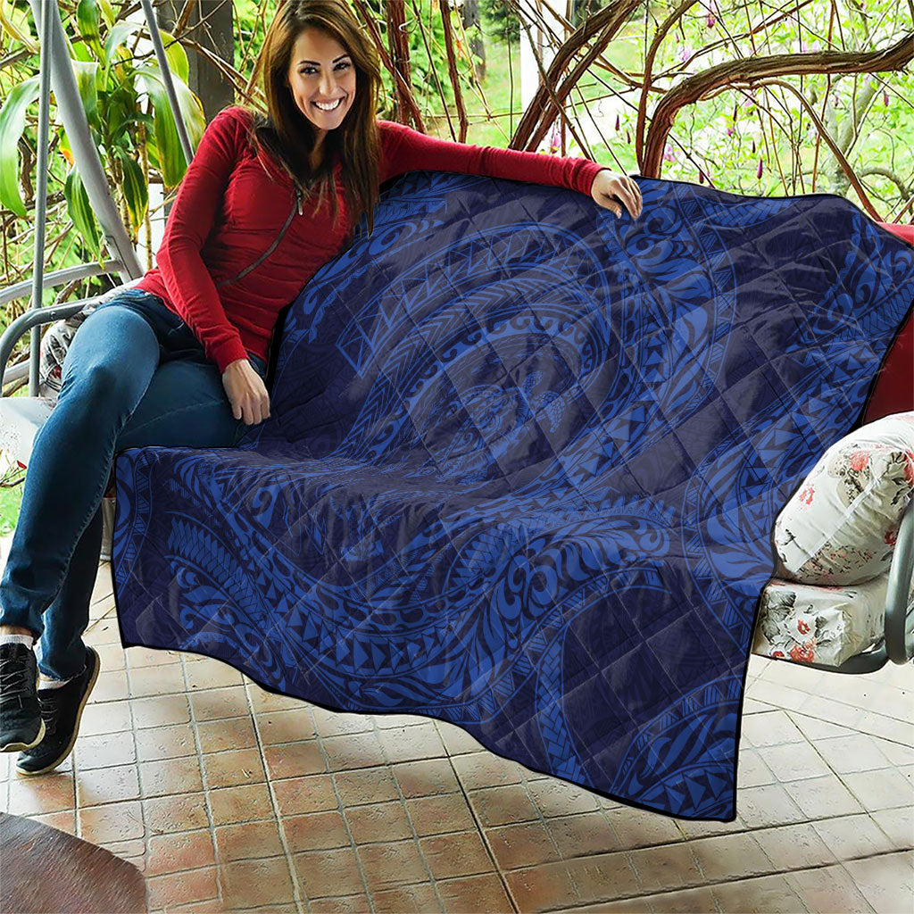 Hawaiian Turtle and Shark Quilt Kakau Tribal with Polynesian Pattern Blue Color LT03 - Polynesian Pride