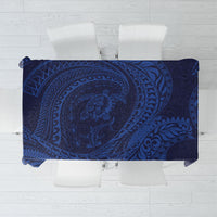 Hawaiian Turtle and Shark Tablecloth Kakau Tribal with Polynesian Pattern Blue Color