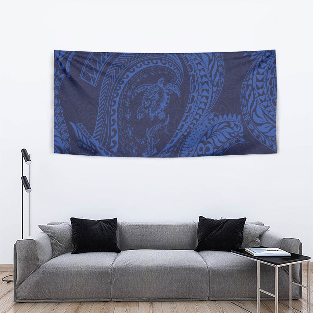 Hawaiian Turtle and Shark Tapestry Kakau Tribal with Polynesian Pattern Blue Color LT03 - Polynesian Pride