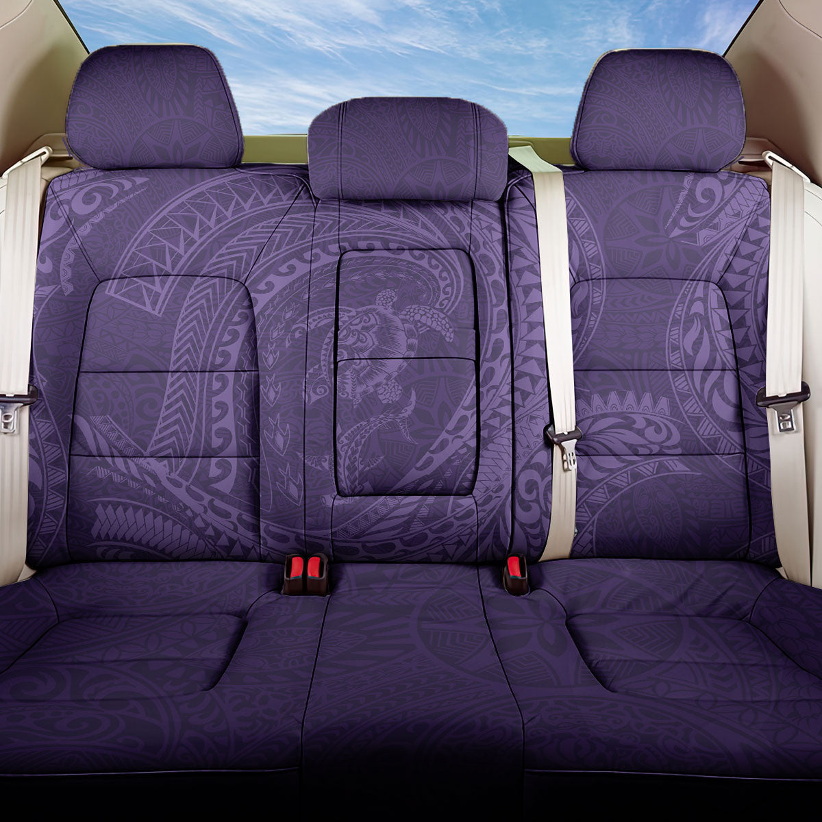 Hawaiian Turtle and Shark Back Car Seat Cover Kakau Tribal with Polynesian Pattern Purple Color LT03 One Size Purple - Polynesian Pride