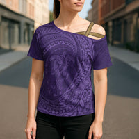 Hawaiian Turtle and Shark Cross Shoulder Shirt Kakau Tribal with Polynesian Pattern Purple Color LT03 - Polynesian Pride
