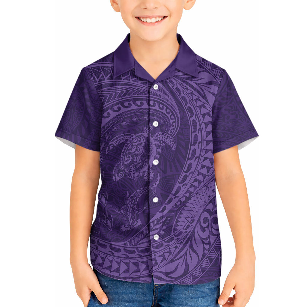 Hawaiian Turtle and Shark Hawaiian Shirt Kakau Tribal with Polynesian Pattern Purple Color LT03 - Polynesian Pride