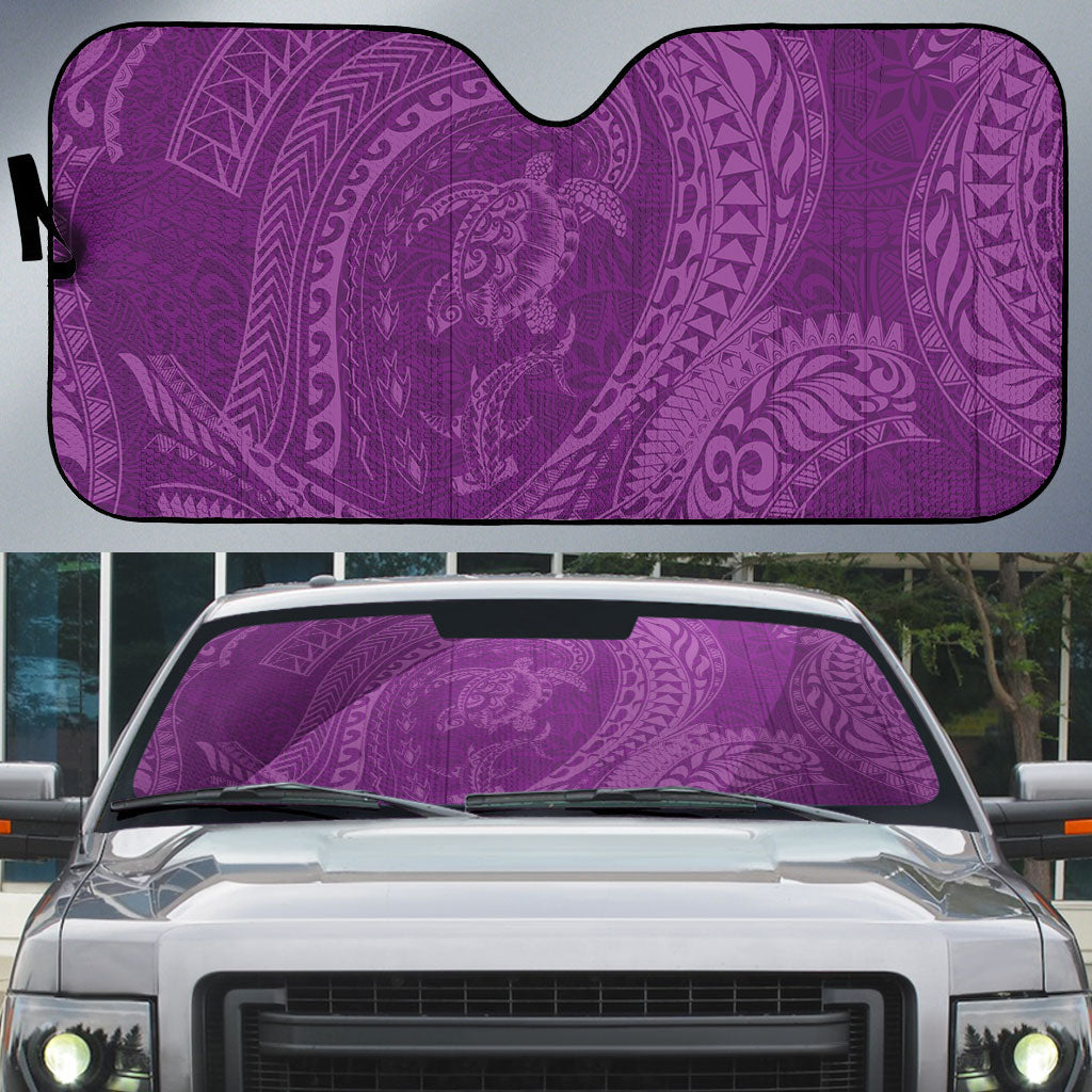 Hawaiian Turtle and Shark Auto Sun Shade Kakau Tribal with Polynesian Pattern Pink Color LT03 Pink - Polynesian Pride