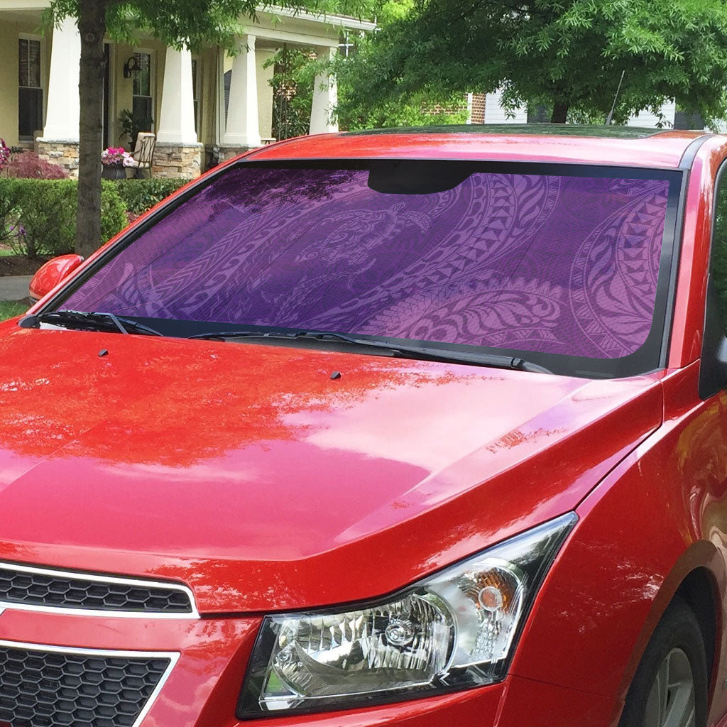 Hawaiian Turtle and Shark Auto Sun Shade Kakau Tribal with Polynesian Pattern Pink Color LT03 - Polynesian Pride