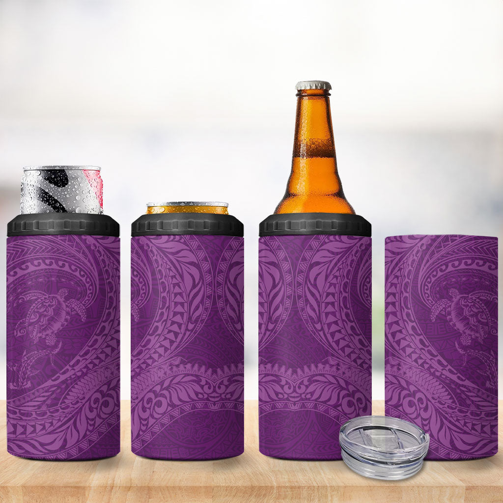 Hawaiian Turtle and Shark 4 in 1 Can Cooler Tumbler Kakau Tribal with Polynesian Pattern Pink Color LT03 - Polynesian Pride
