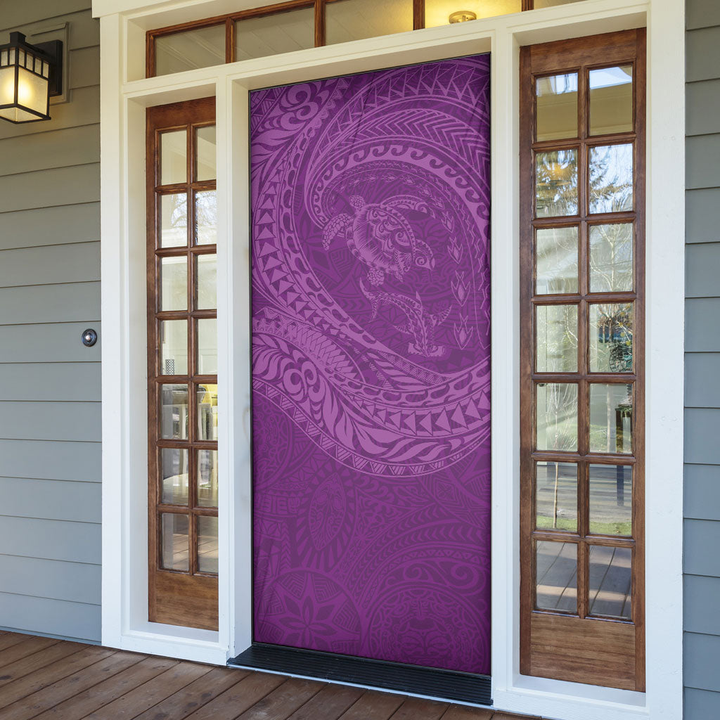 Hawaiian Turtle and Shark Door Cover Kakau Tribal with Polynesian Pattern Pink Color LT03 - Polynesian Pride