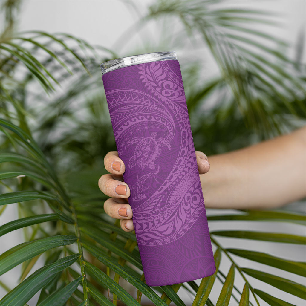 Hawaiian Turtle and Shark Skinny Tumbler Kakau Tribal with Polynesian Pattern Pink Color LT03 - Polynesian Pride