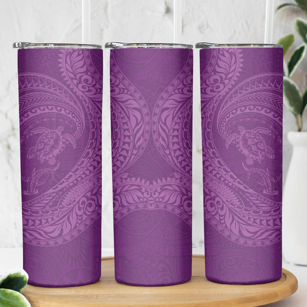 Hawaiian Turtle and Shark Skinny Tumbler Kakau Tribal with Polynesian Pattern Pink Color LT03 - Polynesian Pride