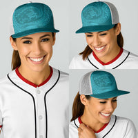 Hawaiian Turtle and Shark Baseball Net Cap Kakau Tribal with Polynesian Pattern Turquoise Color LT03 - Polynesian Pride