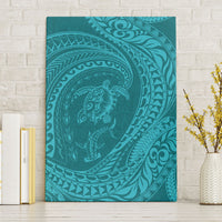 Hawaiian Turtle and Shark Canvas Wall Art Kakau Tribal with Polynesian Pattern Turquoise Color LT03 Without Frame Turquoise - Polynesian Pride