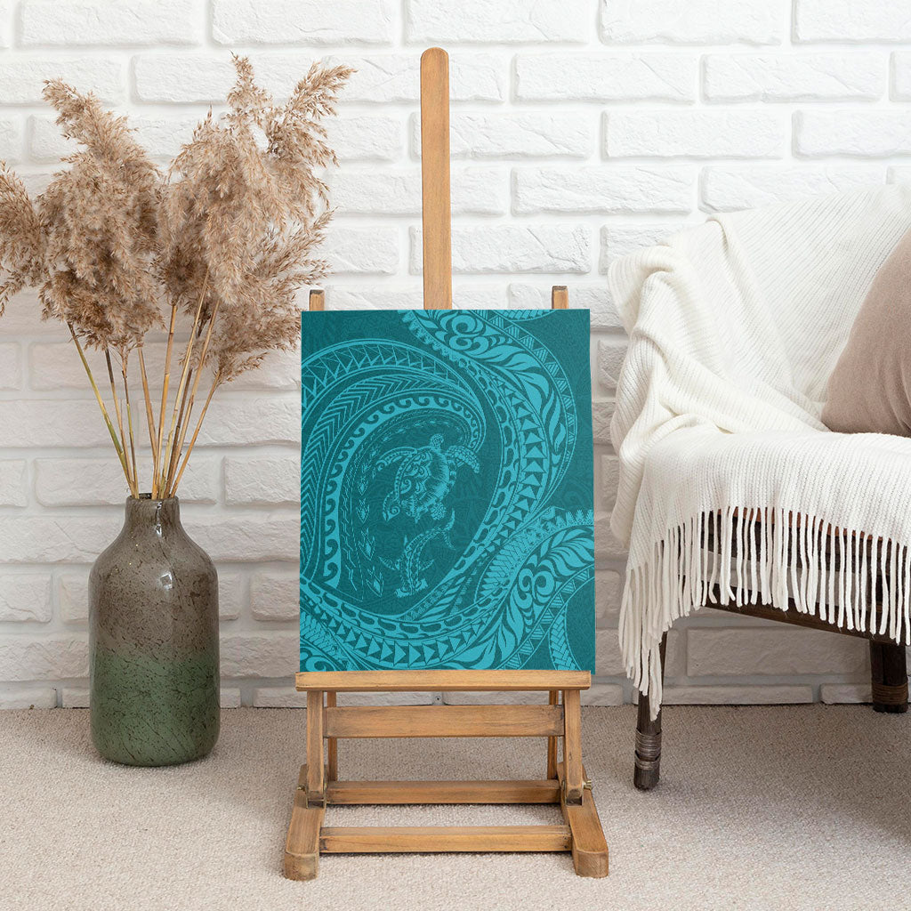 Hawaiian Turtle and Shark Canvas Wall Art Kakau Tribal with Polynesian Pattern Turquoise Color LT03 - Polynesian Pride