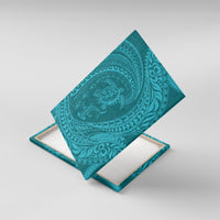 Hawaiian Turtle and Shark Canvas Wall Art Kakau Tribal with Polynesian Pattern Turquoise Color LT03 With Frame Turquoise - Polynesian Pride