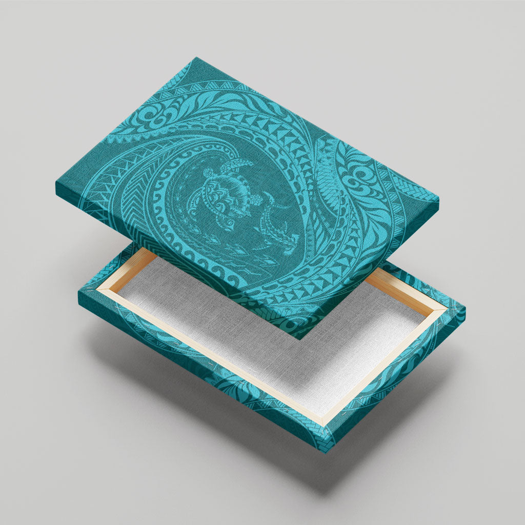 Hawaiian Turtle and Shark Canvas Wall Art Kakau Tribal with Polynesian Pattern Turquoise Color LT03 - Polynesian Pride