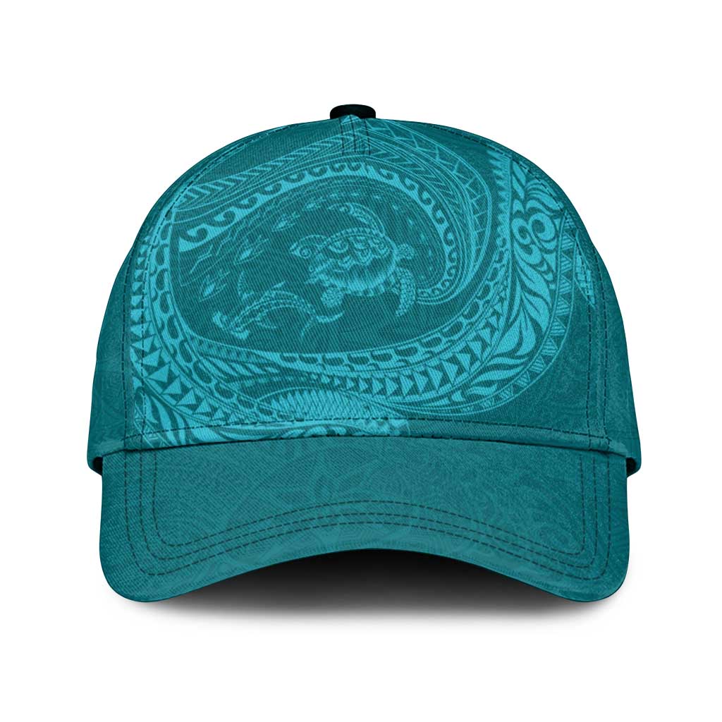 Hawaiian Turtle and Shark Classic Cap Kakau Tribal with Polynesian Pattern Turquoise Color LT03 Universal Fit Turquoise - Polynesian Pride