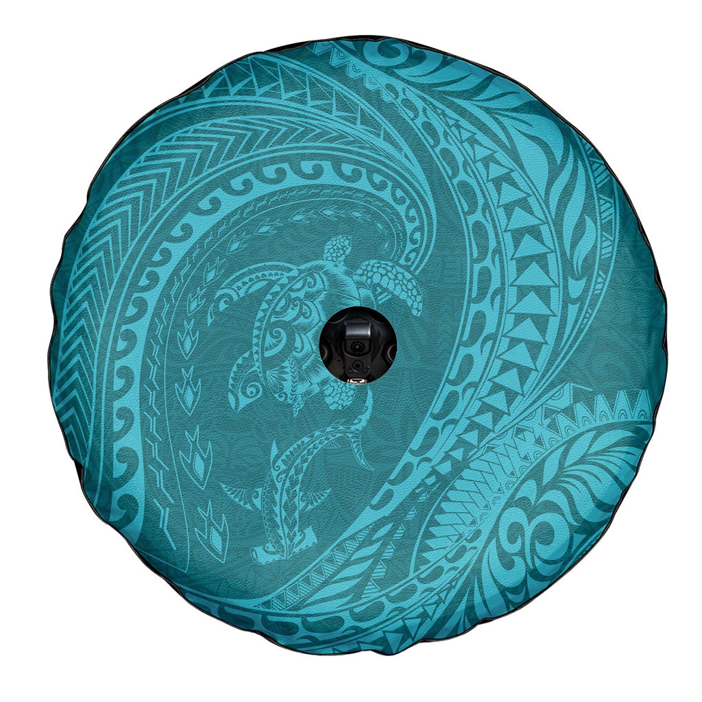 Hawaiian Turtle and Shark Spare Tire Cover Kakau Tribal with Polynesian Pattern Turquoise Color LT03 - Polynesian Pride