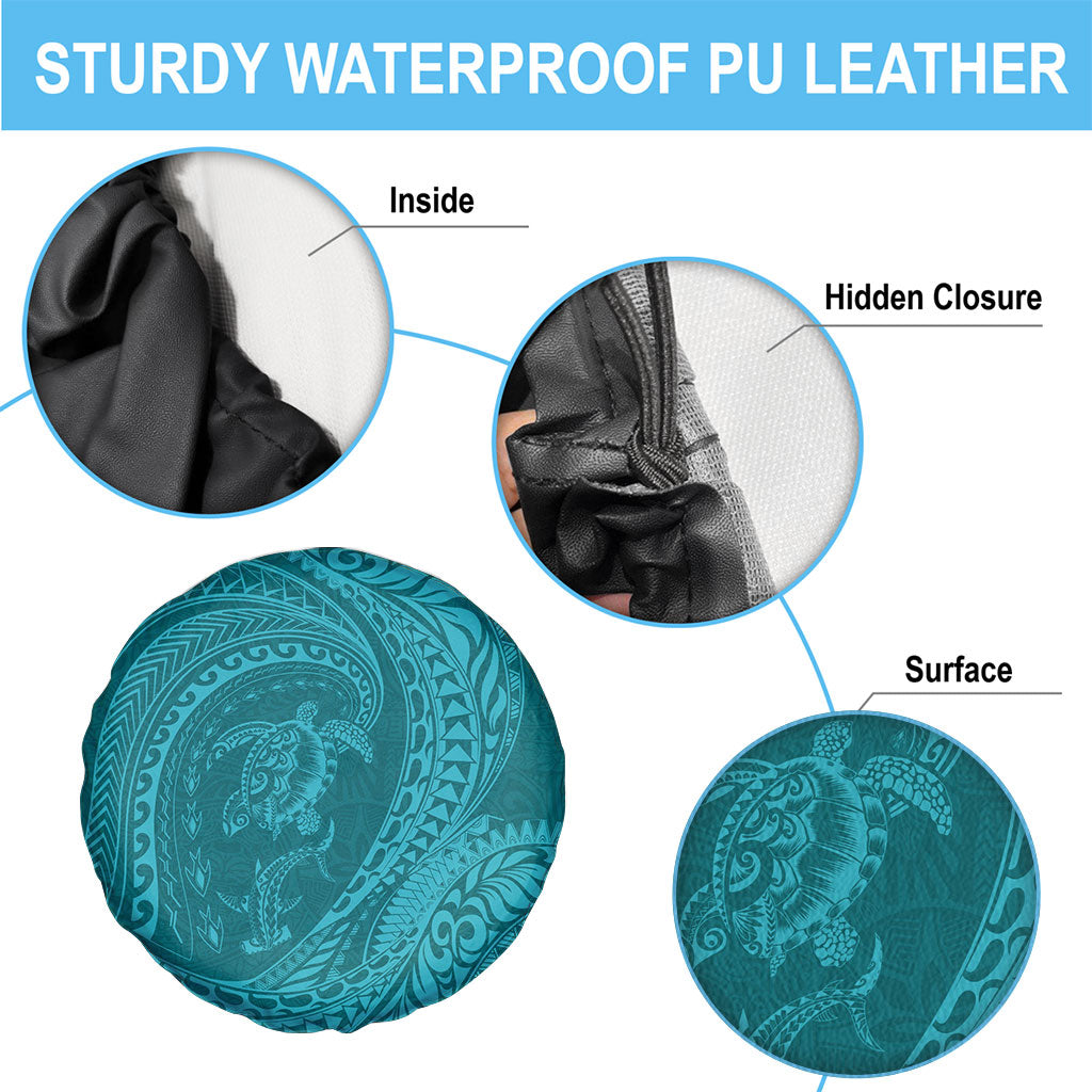 Hawaiian Turtle and Shark Spare Tire Cover Kakau Tribal with Polynesian Pattern Turquoise Color LT03 - Polynesian Pride