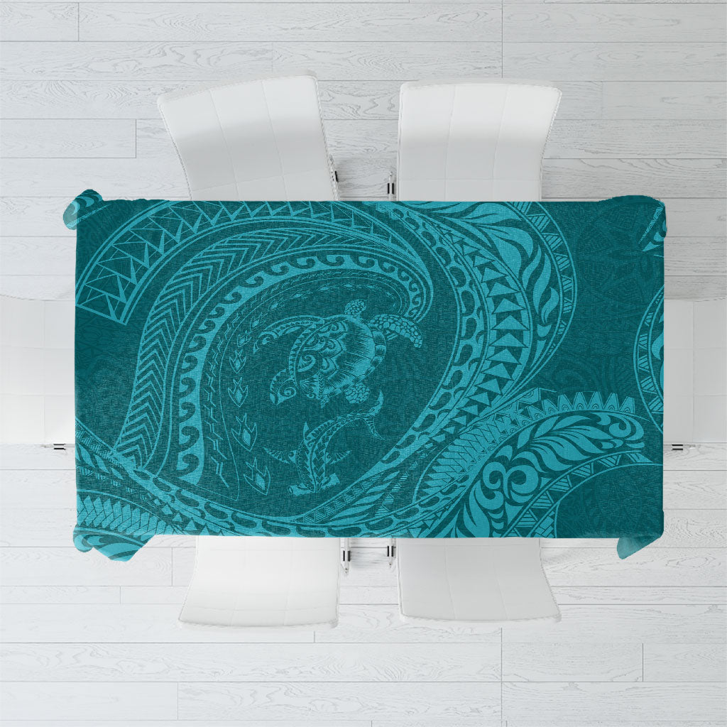 Hawaiian Turtle and Shark Tablecloth Kakau Tribal with Polynesian Pattern Turquoise Color LT03 Turquoise - Polynesian Pride