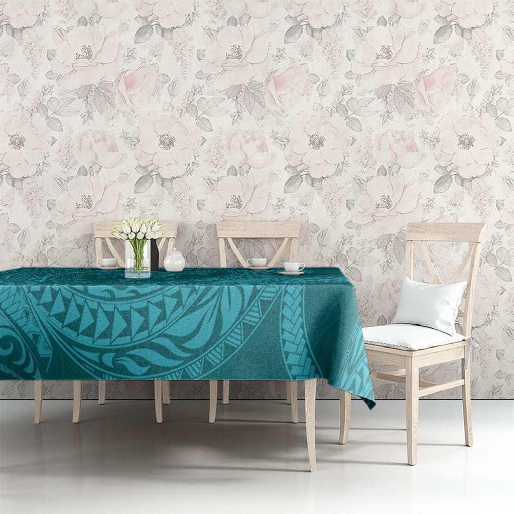Hawaiian Turtle and Shark Tablecloth Kakau Tribal with Polynesian Pattern Turquoise Color LT03 - Polynesian Pride