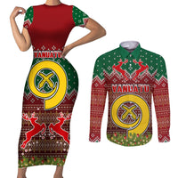 Vanuatu Christmas Couples Matching Short Sleeve Bodycon Dress and Long Sleeve Button Shirts Pig Tusk Beautiful Merry Xmas Snowflake LT03 Red - Polynesian Pride