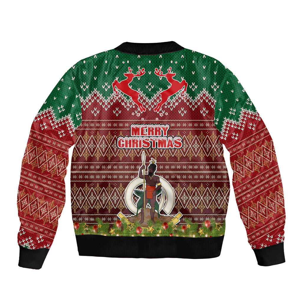 Vanuatu Christmas Sleeve Zip Bomber Jacket Pig Tusk Beautiful Merry Xmas Snowflake LT03 - Polynesian Pride