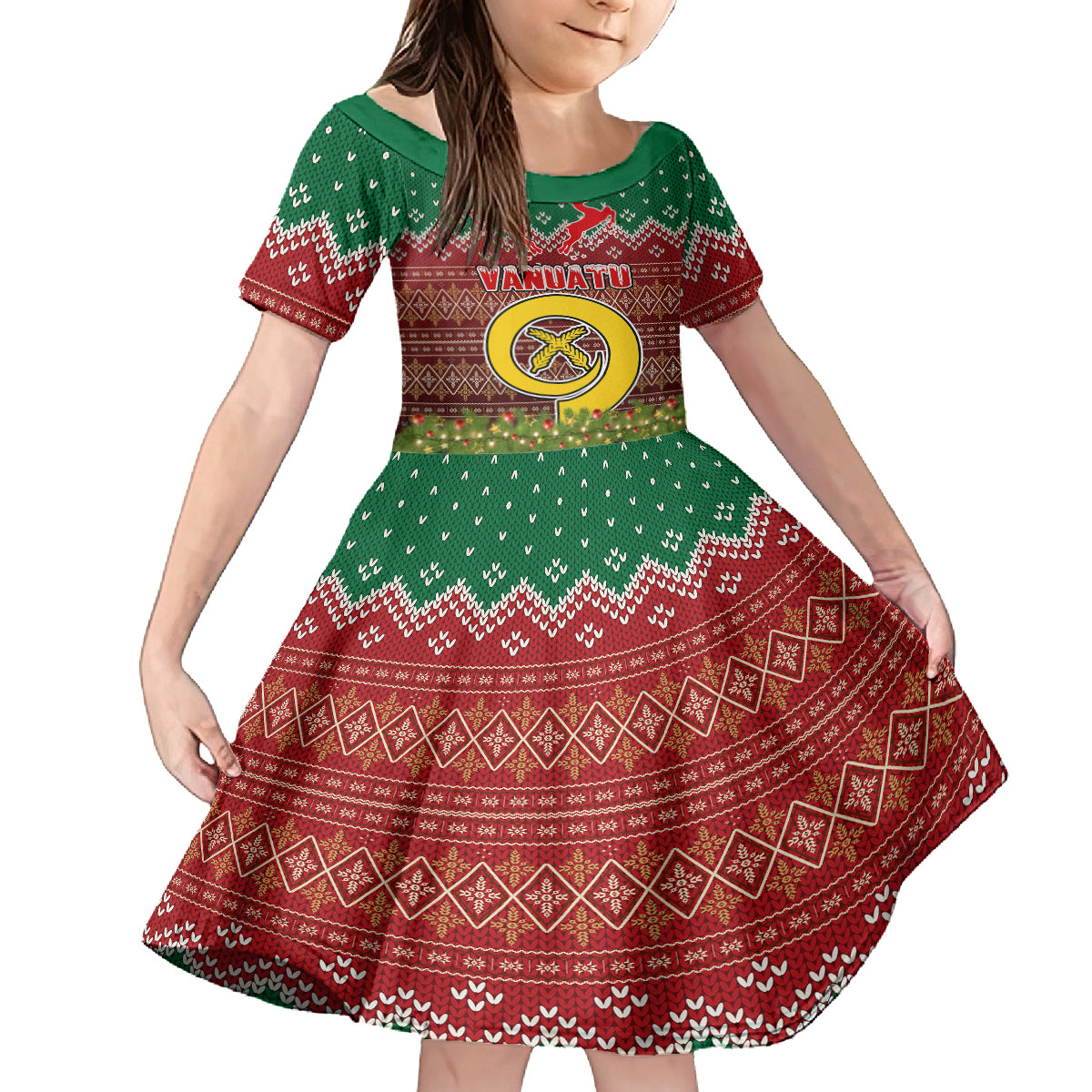 Personalised Vanuatu Christmas Kid Short Sleeve Dress Pig Tusk Beautiful Merry Xmas Snowflake LT03 KID Red - Polynesian Pride