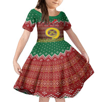 Personalised Vanuatu Christmas Kid Short Sleeve Dress Pig Tusk Beautiful Merry Xmas Snowflake LT03 KID Red - Polynesian Pride