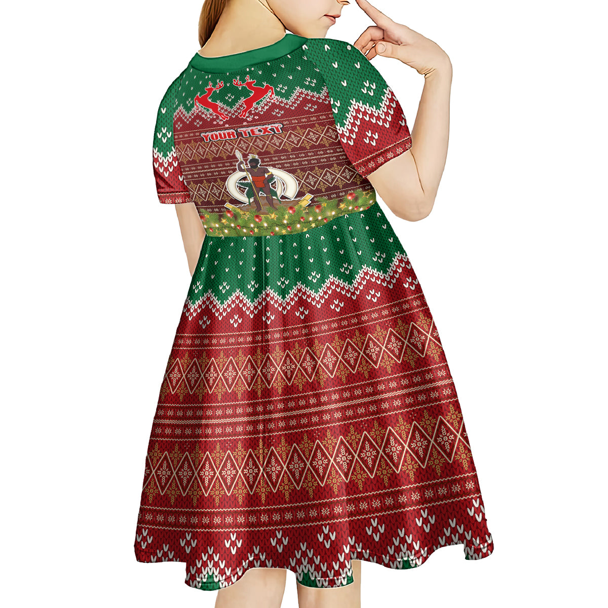 Personalised Vanuatu Christmas Kid Short Sleeve Dress Pig Tusk Beautiful Merry Xmas Snowflake LT03 - Polynesian Pride