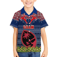 Guam Christmas Family Matching Off Shoulder Long Sleeve Dress and Hawaiian Shirt Chamorro Guam Tattoos Beautiful Merry Xmas Snowflake LT03 Son's Shirt Blue - Polynesian Pride