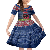 Guam Christmas Family Matching Off Shoulder Short Dress and Hawaiian Shirt Chamorro Guam Tattoos Beautiful Merry Xmas Snowflake LT03 Daughter's Dress Blue - Polynesian Pride