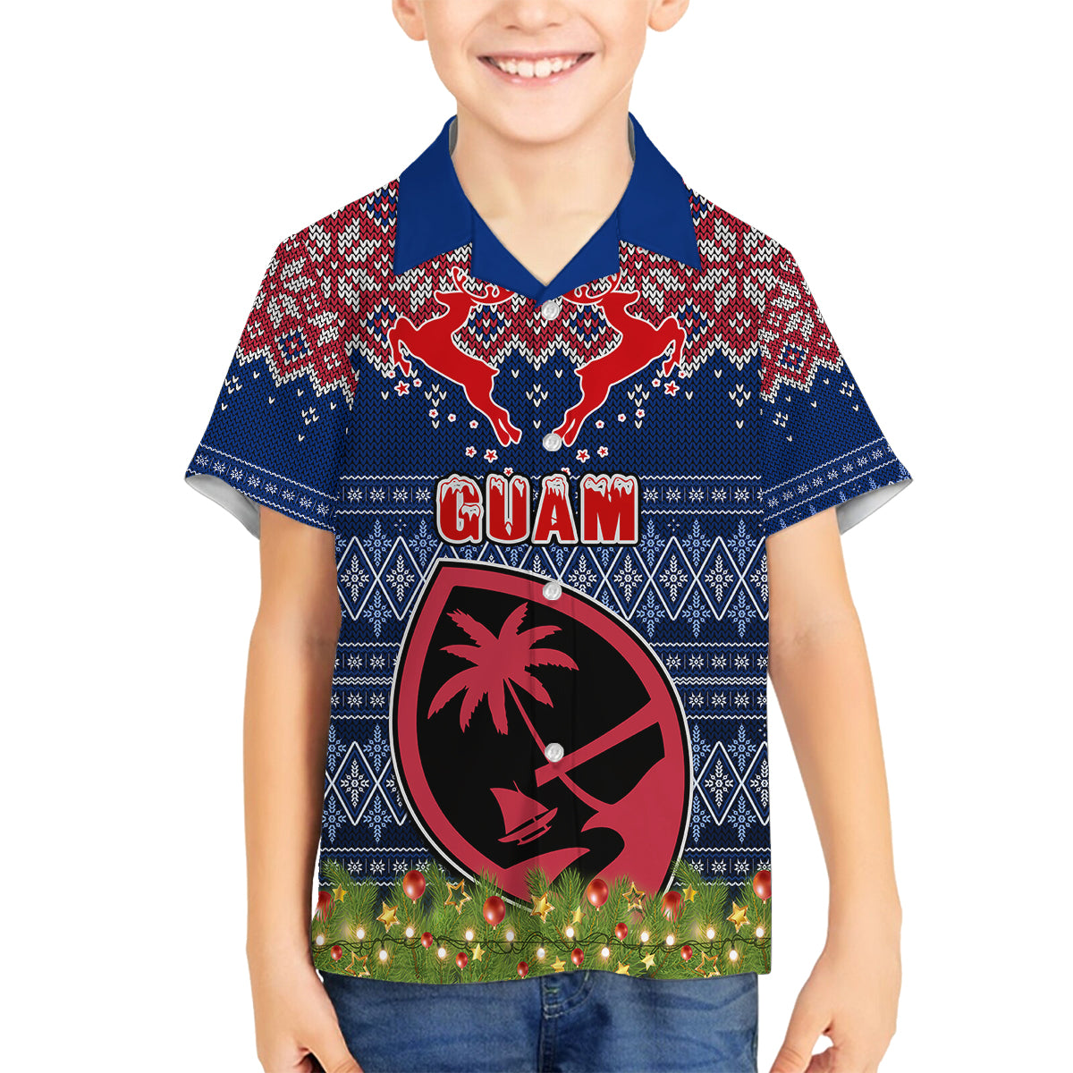 Guam Christmas Family Matching Summer Maxi Dress and Hawaiian Shirt Chamorro Guam Tattoos Beautiful Merry Xmas Snowflake LT03 Son's Shirt Blue - Polynesian Pride