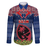 Guam Christmas Family Matching Tank Maxi Dress and Hawaiian Shirt Chamorro Guam Tattoos Beautiful Merry Xmas Snowflake LT03 Dad's Shirt - Long Sleeve Blue - Polynesian Pride