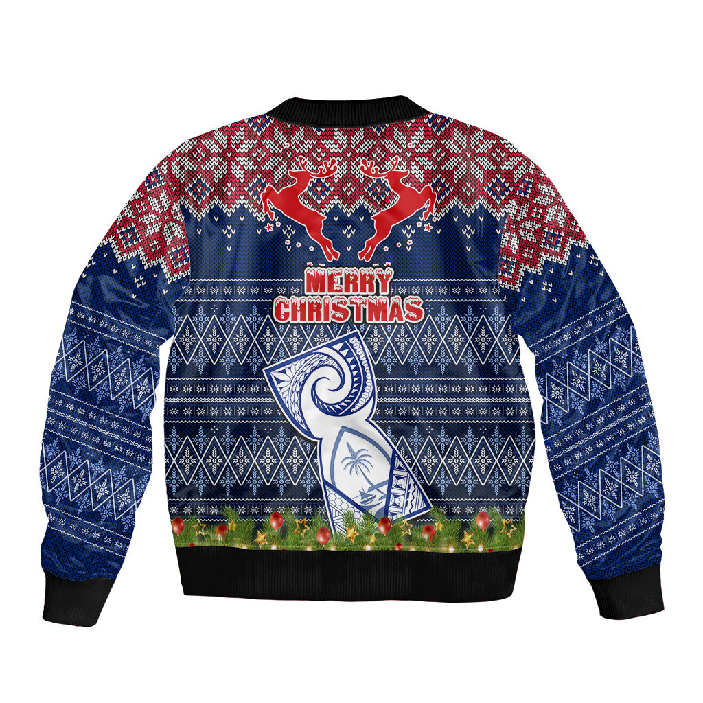 Guam Christmas Sleeve Zip Bomber Jacket Chamorro Guam Tattoos Beautiful Merry Xmas Snowflake LT03 - Polynesian Pride