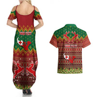 Personalised Tonga Christmas Couples Matching Summer Maxi Dress and Hawaiian Shirt Coat of Arms and Map Beautiful Merry Xmas Snowflake LT03 - Polynesian Pride