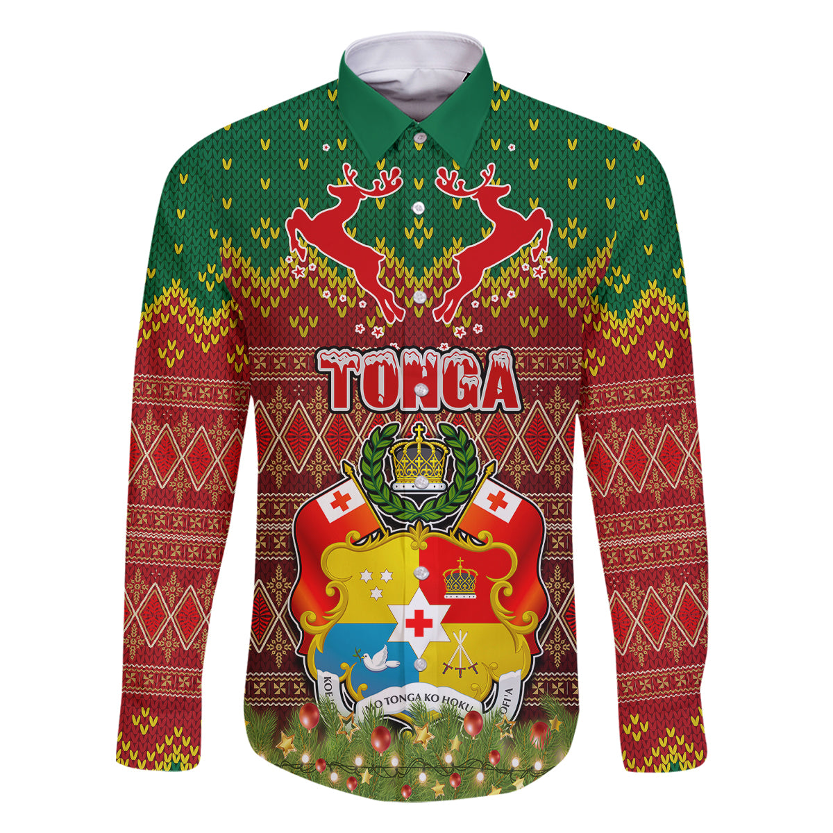 Personalised Tonga Christmas Family Matching Long Sleeve Bodycon Dress and Hawaiian Shirt Coat of Arms and Map Beautiful Merry Xmas Snowflake LT03 Dad's Shirt - Long Sleeve Red - Polynesian Pride