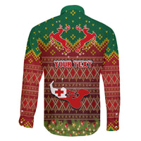 Personalised Tonga Christmas Family Matching Off Shoulder Long Sleeve Dress and Hawaiian Shirt Coat of Arms and Map Beautiful Merry Xmas Snowflake LT03 - Polynesian Pride