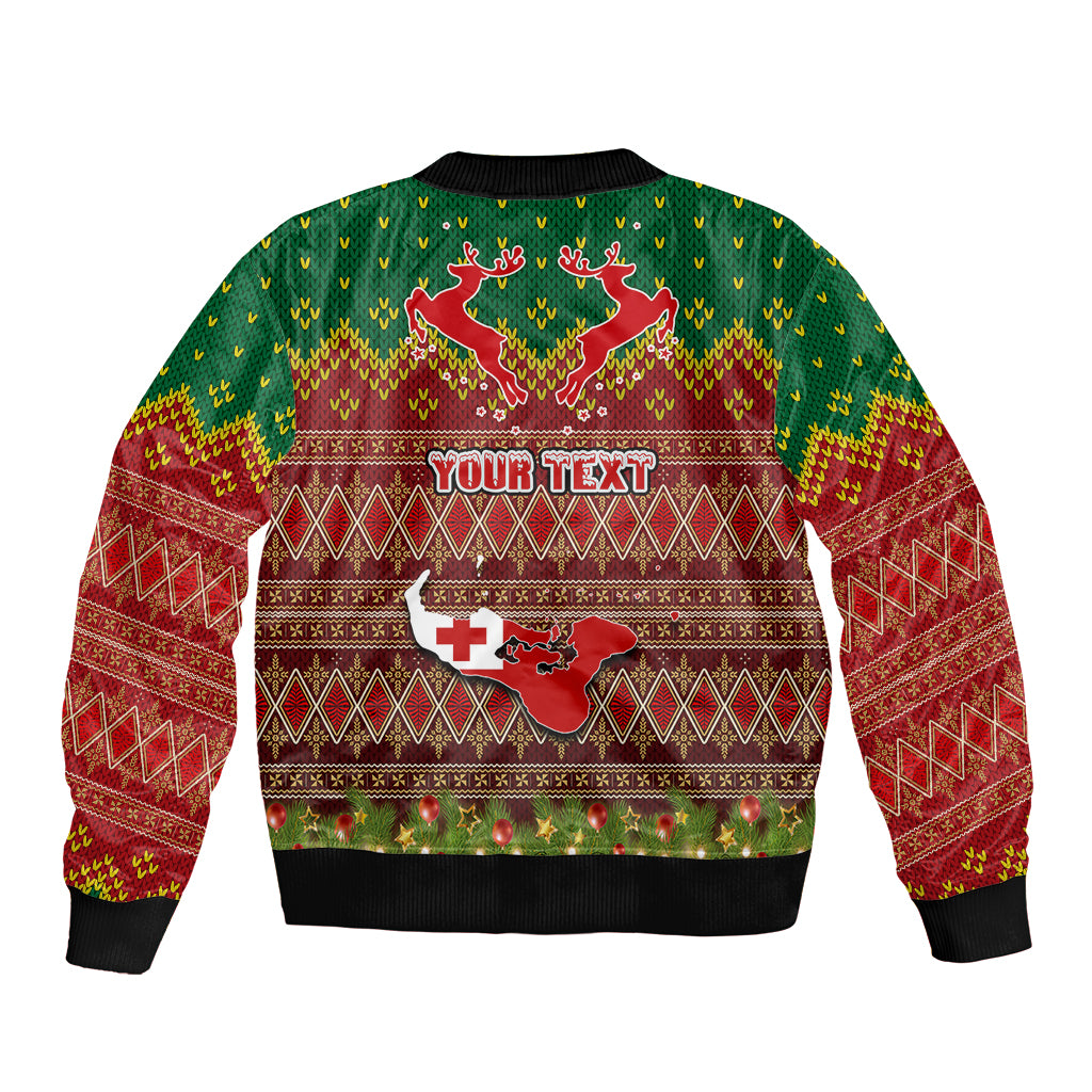 Personalised Tonga Christmas Sleeve Zip Bomber Jacket Coat of Arms and Map Beautiful Merry Xmas Snowflake LT03 - Polynesian Pride