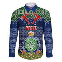 Niue Christmas Family Matching Long Sleeve Bodycon Dress and Hawaiian Shirt Coat of Arms and Map Beautiful Merry Xmas Snowflake LT03 Dad's Shirt - Long Sleeve Blue - Polynesian Pride