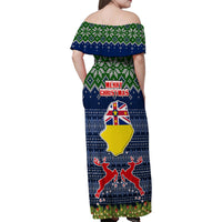 Niue Christmas Family Matching Off Shoulder Maxi Dress and Hawaiian Shirt Coat of Arms and Map Beautiful Merry Xmas Snowflake LT03 - Polynesian Pride