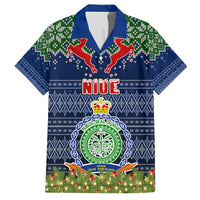Niue Christmas Family Matching Short Sleeve Bodycon Dress and Hawaiian Shirt Coat of Arms and Map Beautiful Merry Xmas Snowflake LT03 Dad's Shirt - Short Sleeve Blue - Polynesian Pride