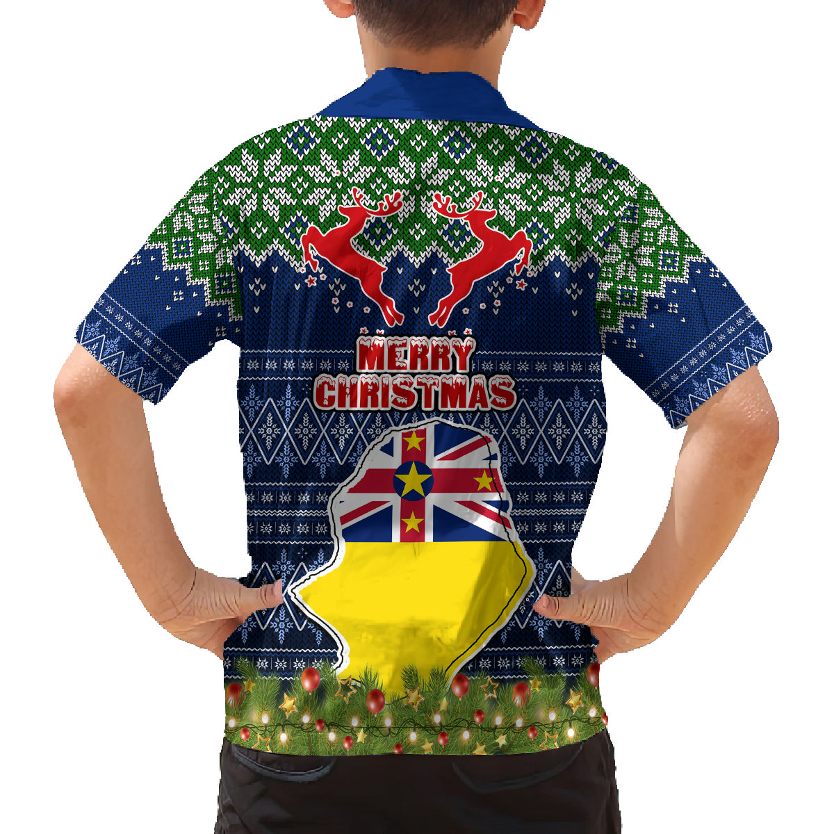 Niue Christmas Kid Hawaiian Shirt Coat of Arms and Map Beautiful Merry Xmas Snowflake LT03 - Polynesian Pride
