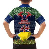 Niue Christmas Kid Hawaiian Shirt Coat of Arms and Map Beautiful Merry Xmas Snowflake LT03 - Polynesian Pride